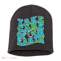 Retro Take Care Of Our Earth Celebrate Earth Day Short Acrylic Beanie thumb 0