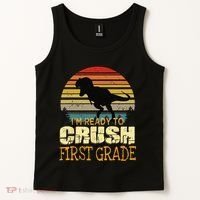 Ready To Crush First Grade 1st Day Of School Dinosaur Gift Tank Top thumb 2