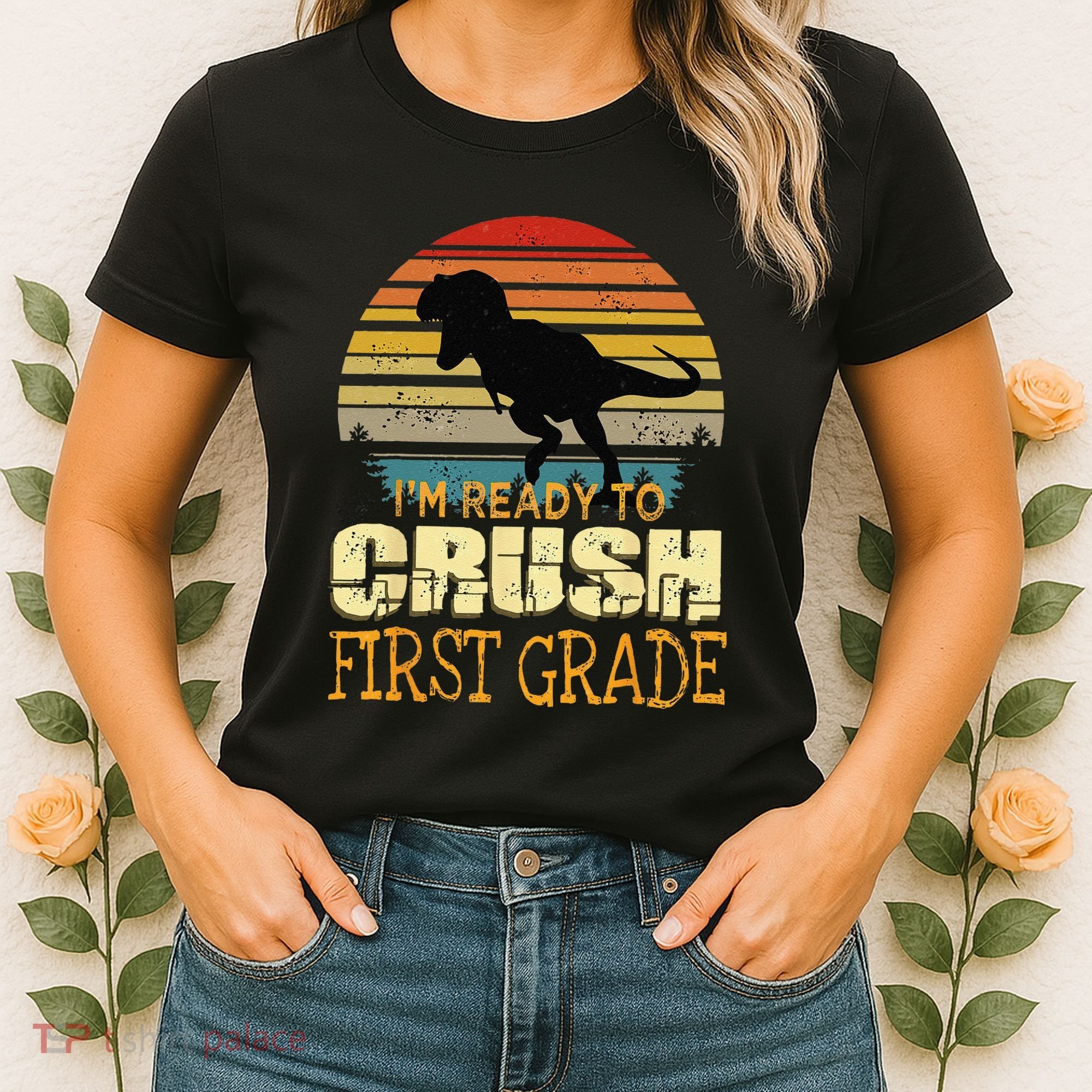 Ready To Crush First Grade 1st Day Of School Dinosaur Gift Women's T-Shirt