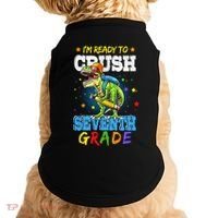 Ready To Crush Seventh Grade Dinosaur T Rex Back to School Doggie Tank thumb 0