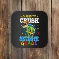 Ready To Crush Seventh Grade Dinosaur T Rex Back to School Coaster thumb 0
