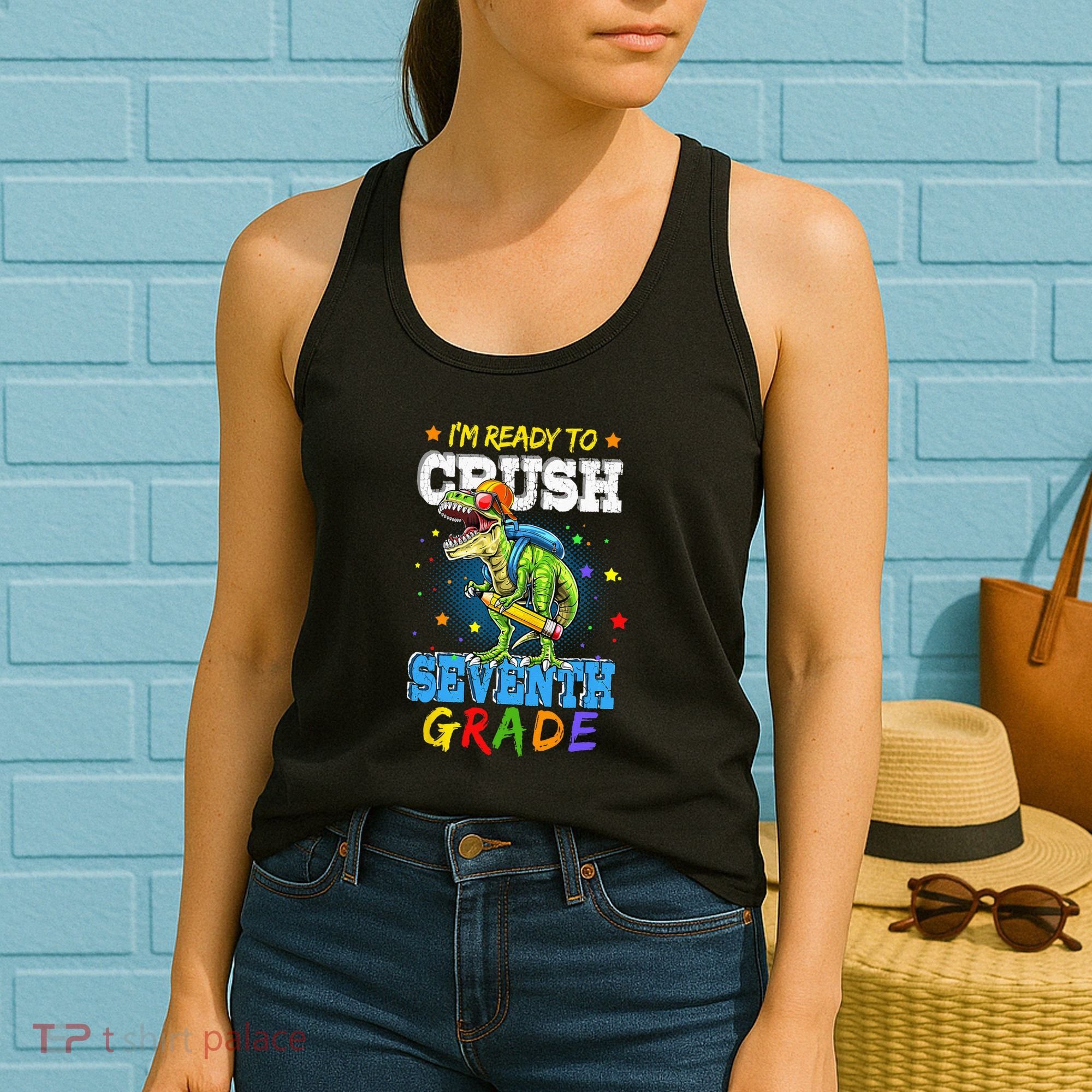 Ready To Crush Seventh Grade Dinosaur T Rex Back to School Women's Tank Top
