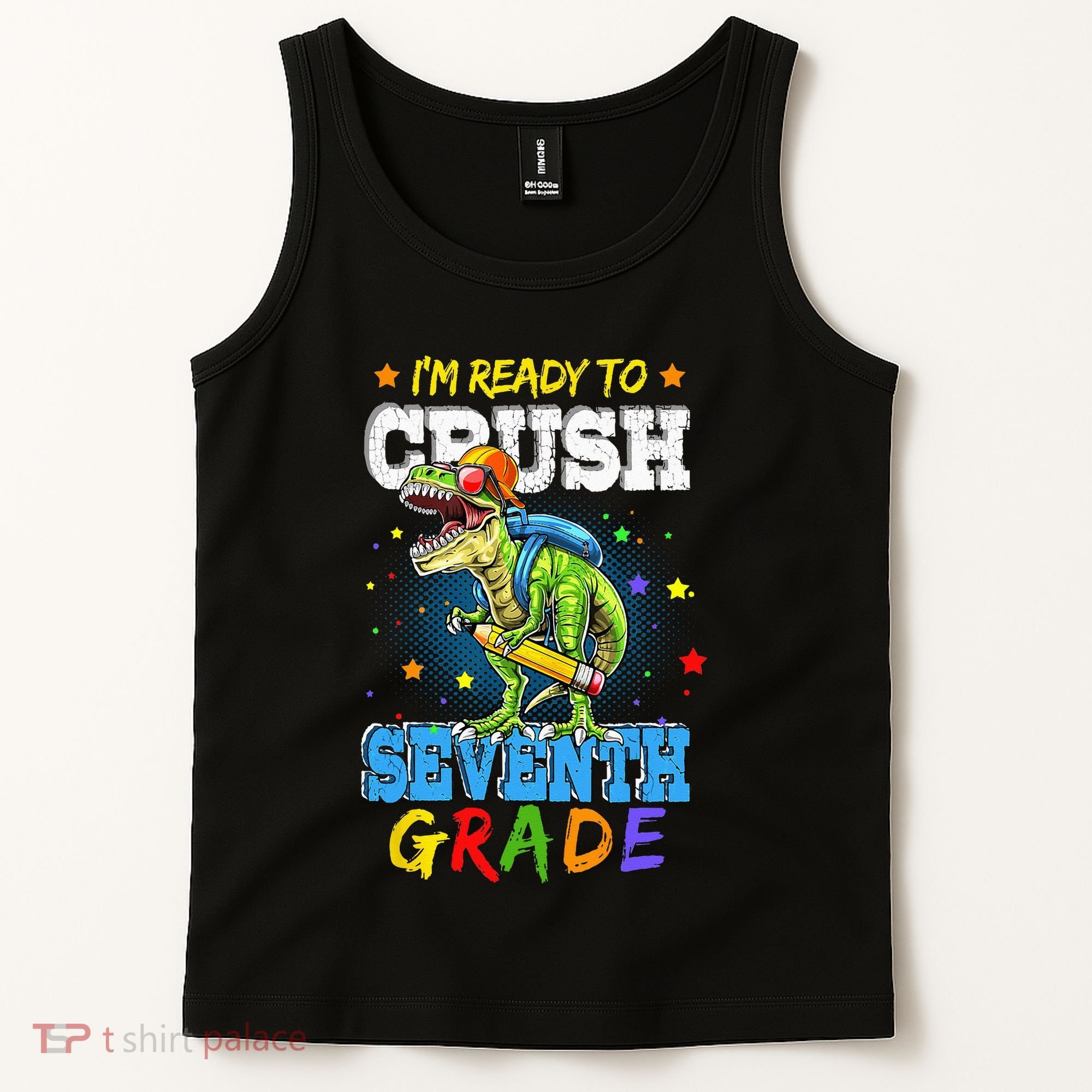 Ready To Crush Seventh Grade Dinosaur T Rex Back to School Tank Top