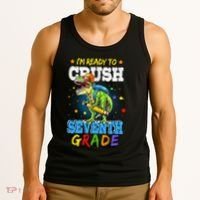 Ready To Crush Seventh Grade Dinosaur T Rex Back to School Tank Top thumb 3