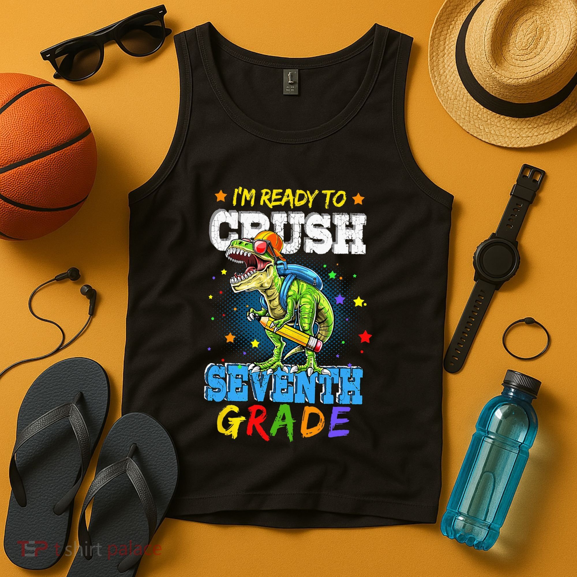 Ready To Crush Seventh Grade Dinosaur T Rex Back to School Tank Top