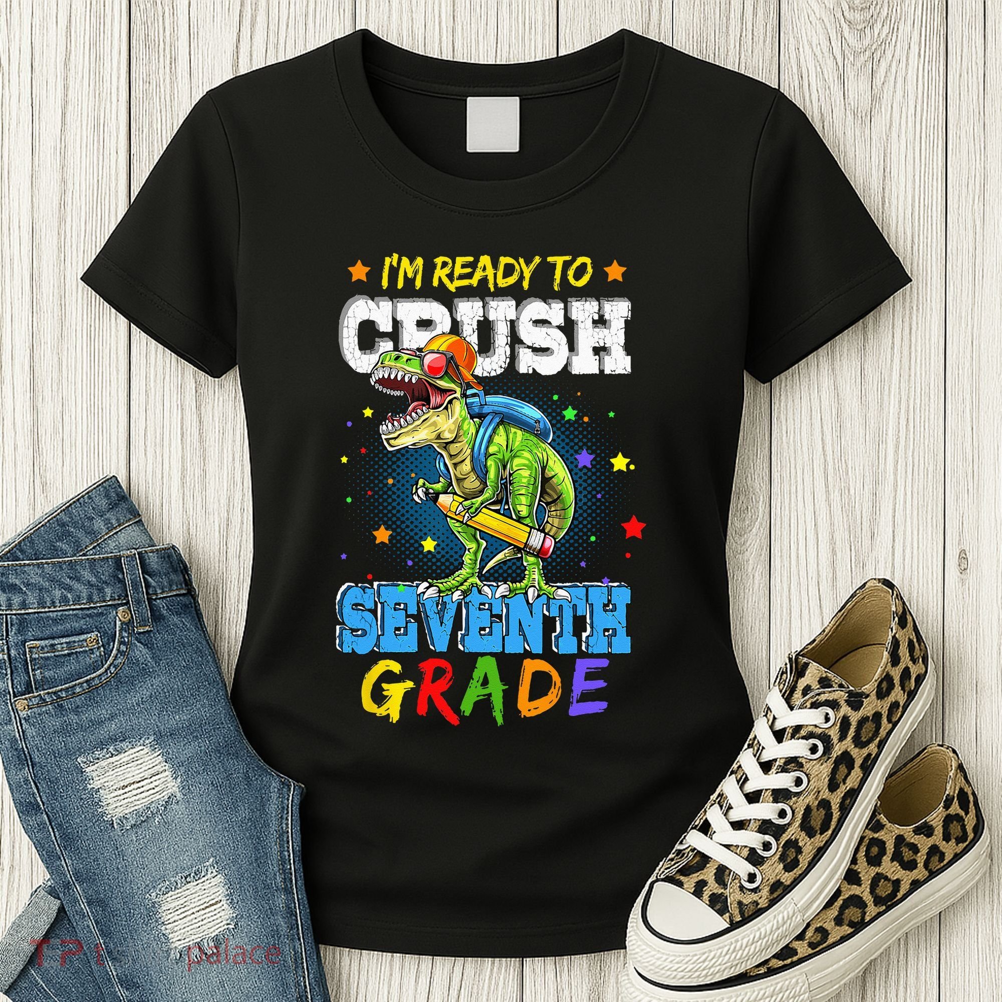 Ready To Crush Seventh Grade Dinosaur T Rex Back to School Women's T-Shirt