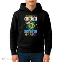 Ready To Crush Seventh Grade Dinosaur T Rex Back to School Kids Hoodie thumb 4