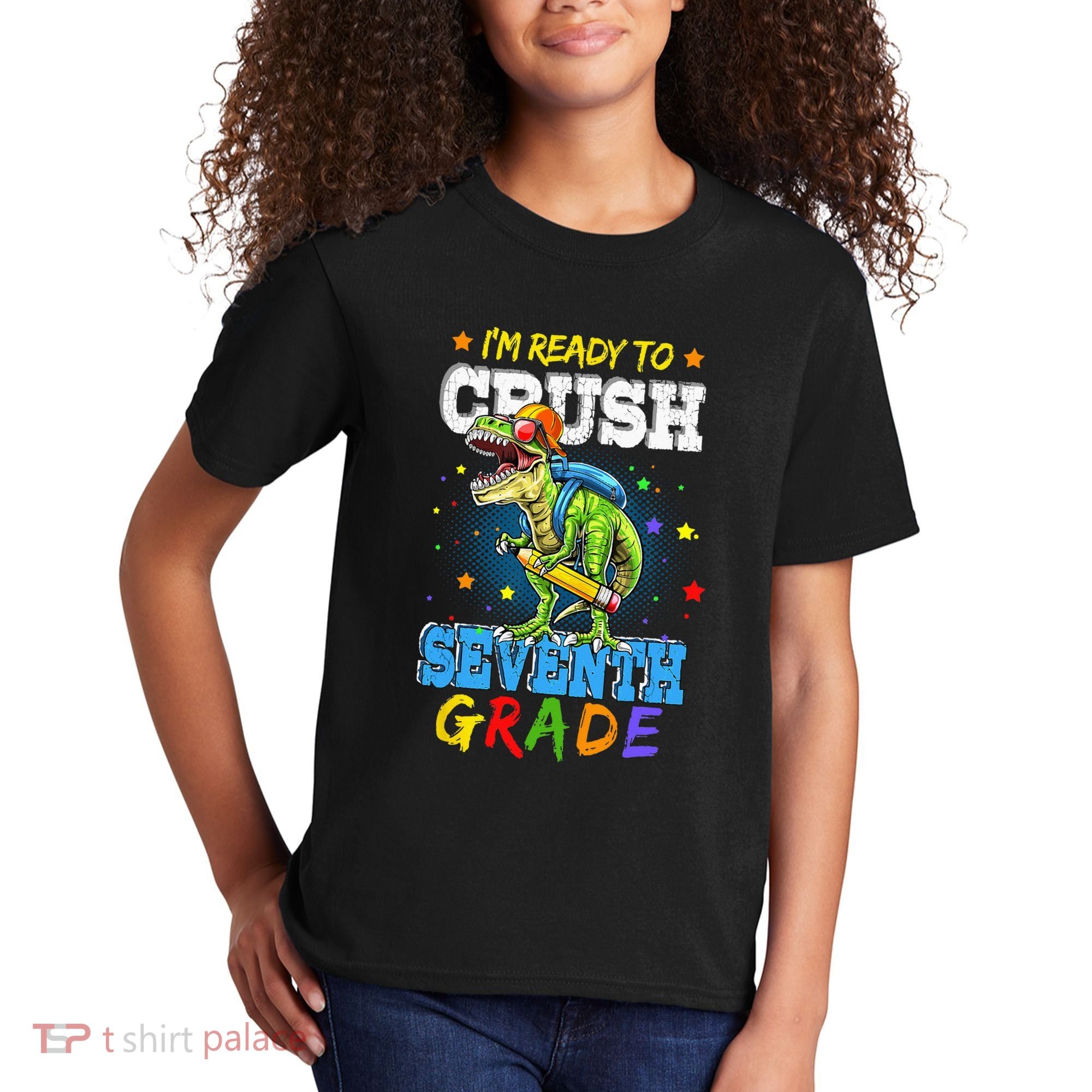 Ready To Crush Seventh Grade Dinosaur T Rex Back to School Kids T-Shirt