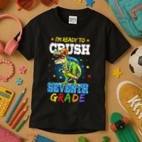 Ready To Crush Seventh Grade Dinosaur T Rex Back to School Kids T-Shirt thumb 3