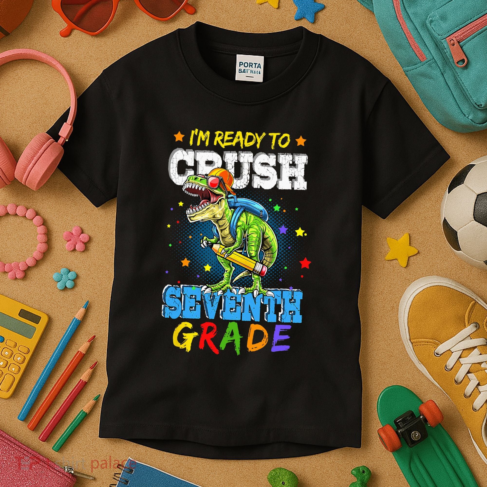 Ready To Crush Seventh Grade Dinosaur T Rex Back to School Kids T-Shirt