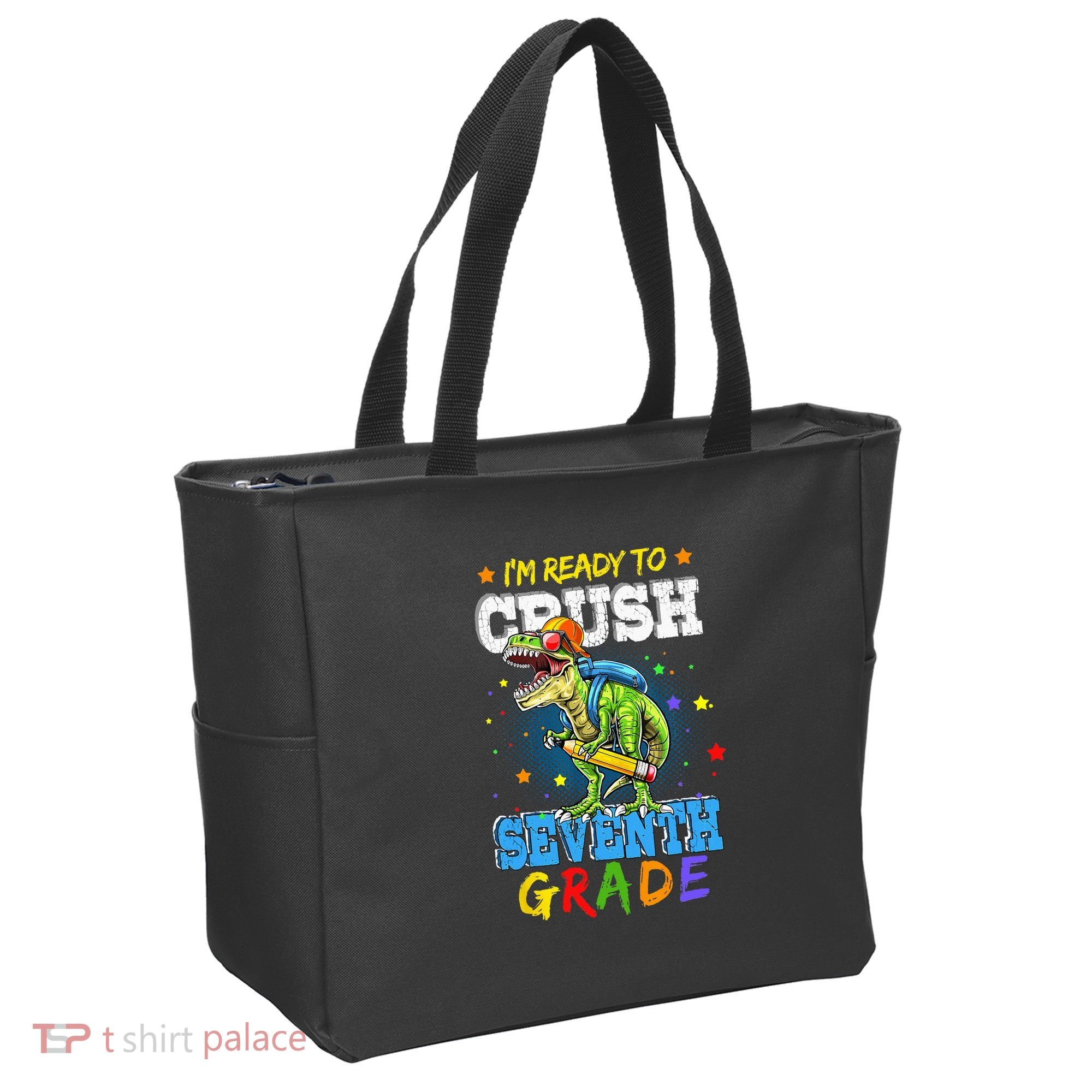 Ready To Crush Seventh Grade Dinosaur T Rex Back to School Tote Bag