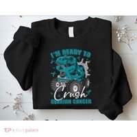 Ready To Crush Ovarian Cancer Awareness T Rex Monster Truck Sweatshirt thumb 2