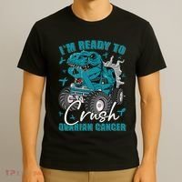 Ready To Crush Ovarian Cancer Awareness T Rex Monster Truck T-Shirt thumb 3