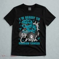 Ready To Crush Ovarian Cancer Awareness T Rex Monster Truck T-Shirt thumb 5