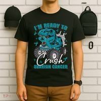 Ready To Crush Ovarian Cancer Awareness T Rex Monster Truck T-Shirt thumb 6