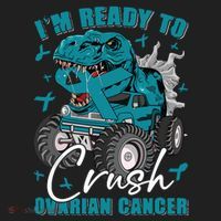 Ready To Crush Ovarian Cancer Awareness T Rex Monster Truck Beanie thumb 2