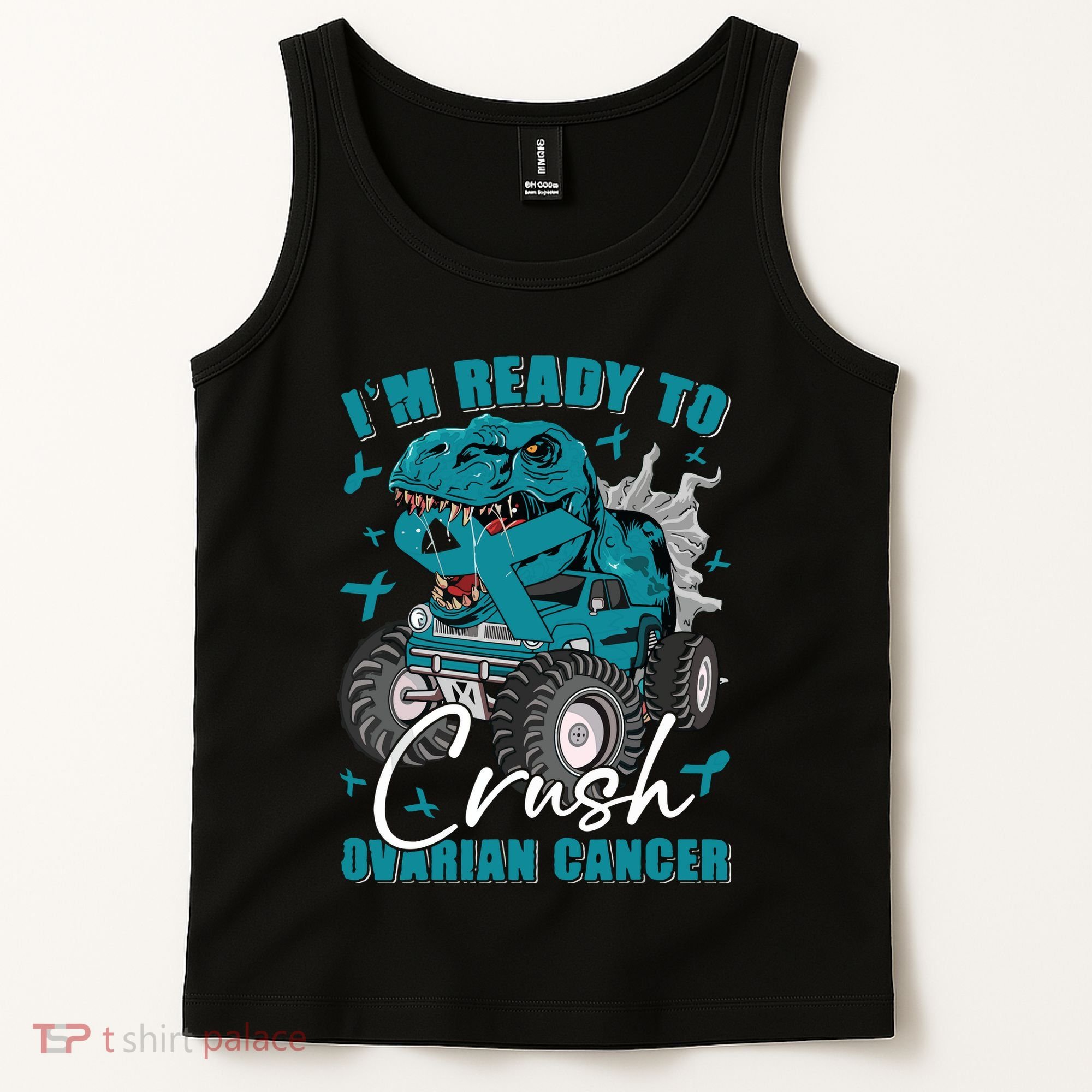 Ready To Crush Ovarian Cancer Awareness T Rex Monster Truck Tank Top