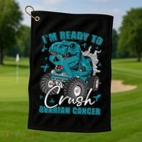 Ready To Crush Ovarian Cancer Awareness T Rex Monster Truck Golf Towel thumb 1