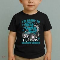 Ready To Crush Ovarian Cancer Awareness T Rex Monster Truck Toddler T-Shirt thumb 2
