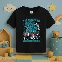 Ready To Crush Ovarian Cancer Awareness T Rex Monster Truck Toddler T-Shirt thumb 3