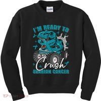 Ready To Crush Ovarian Cancer Awareness T Rex Monster Truck Kids Sweatshirt thumb 0