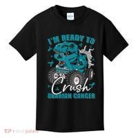 Ready To Crush Ovarian Cancer Awareness T Rex Monster Truck Kids T-Shirt thumb 0
