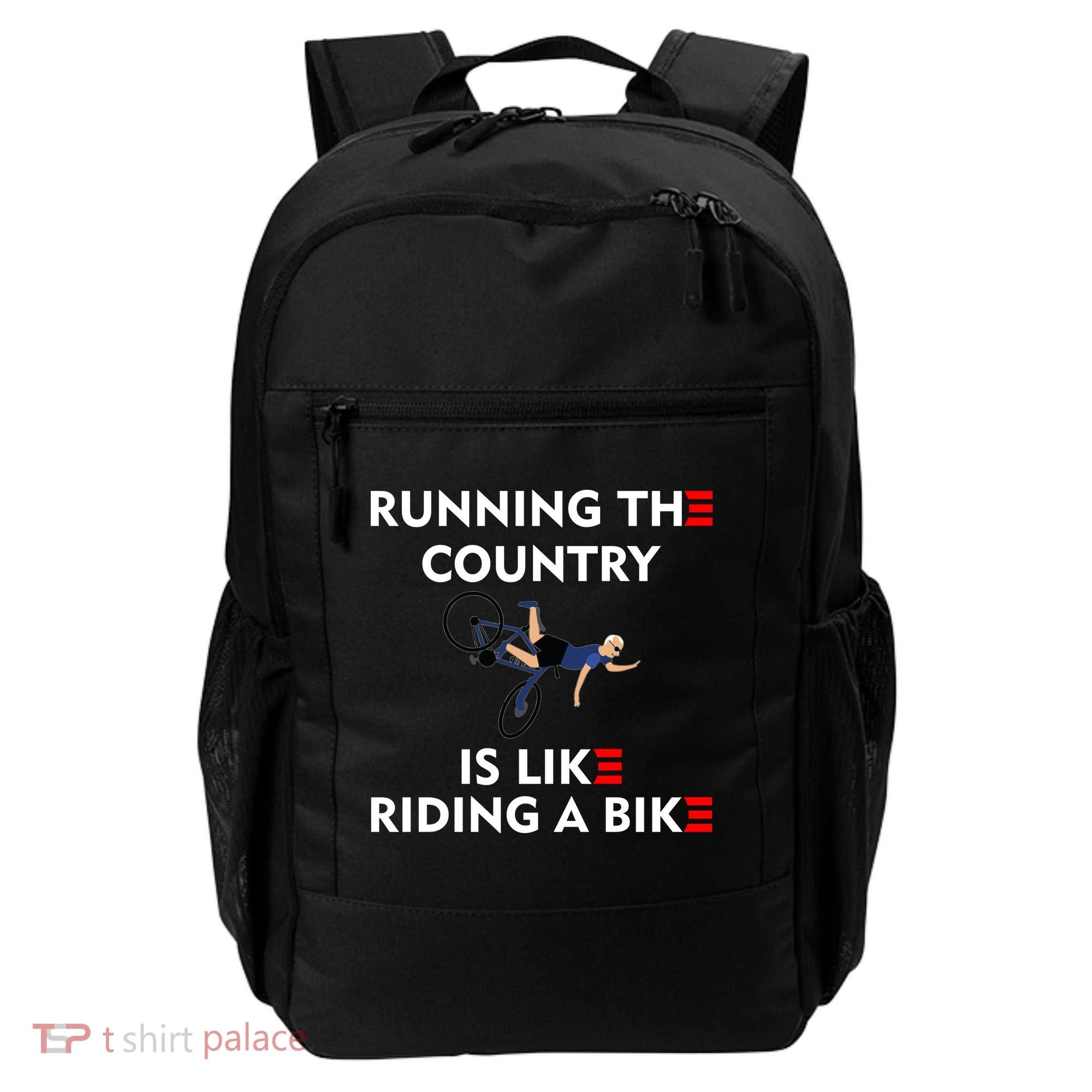 Running The Country Is Like Riding A Bike Biden Falling Meme Backpack