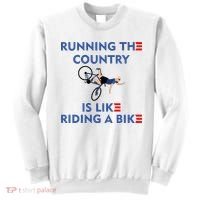 Running The Country Is Like Riding A Bike Biden Falling Meme Sweatshirt thumb 0
