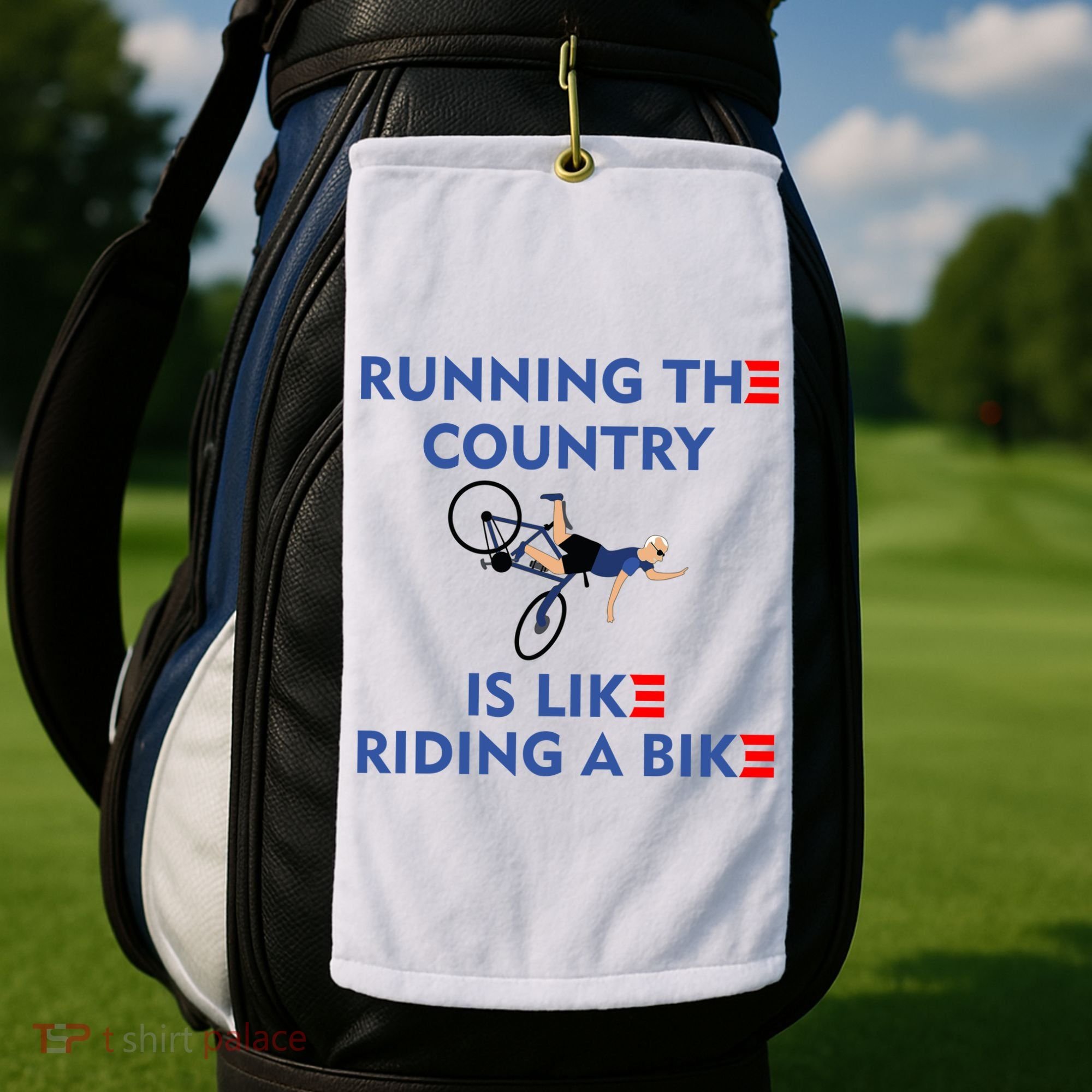 Running The Country Is Like Riding A Bike Biden Falling Meme Golf Towel