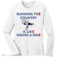 Running The Country Is Like Riding A Bike Biden Falling Meme Women's Long Sleeve Shirt thumb 0