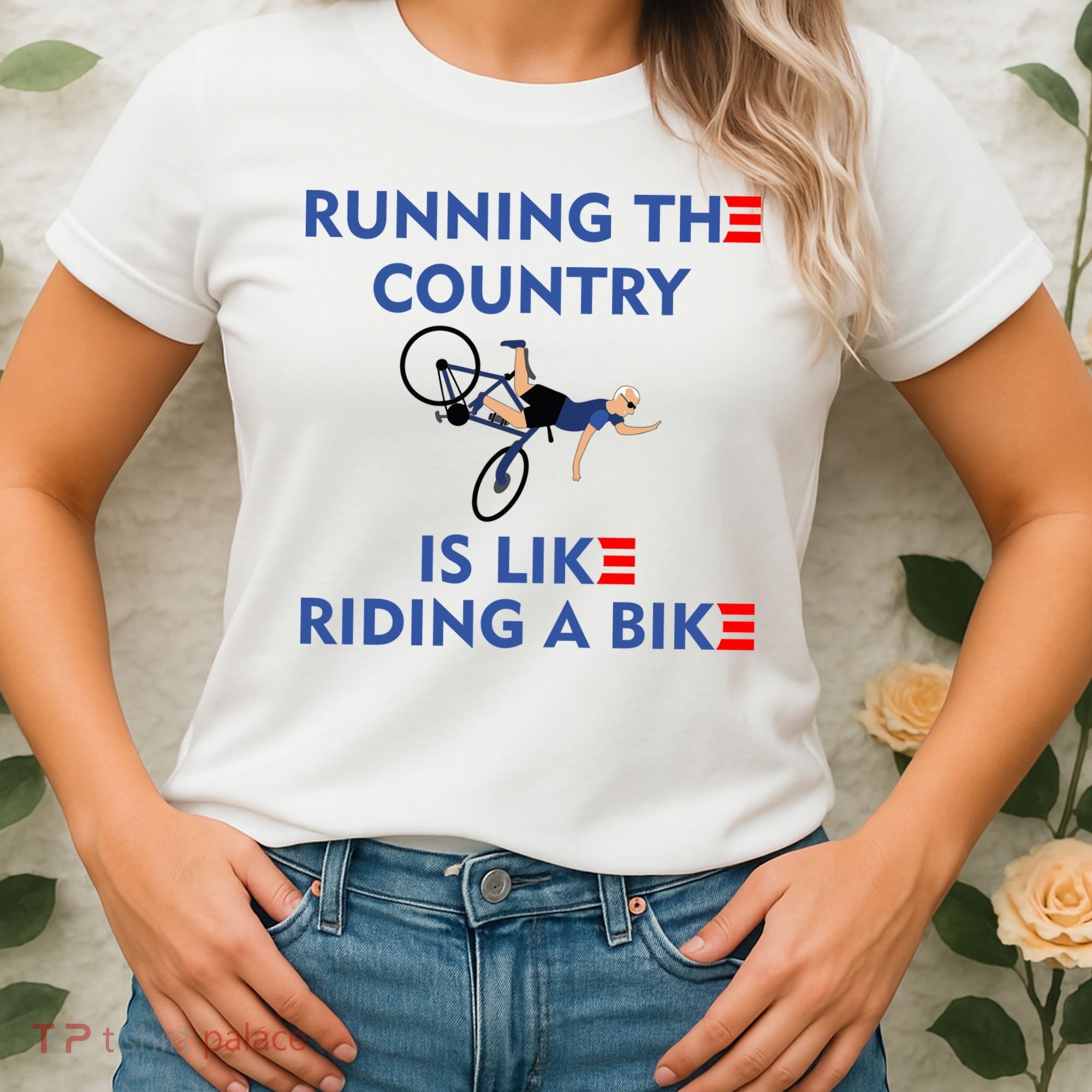 Running The Country Is Like Riding A Bike Biden Falling Meme Women's T-Shirt