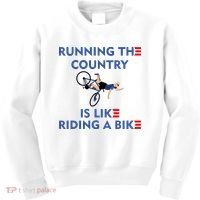 Running The Country Is Like Riding A Bike Biden Falling Meme Kids Sweatshirt thumb 0