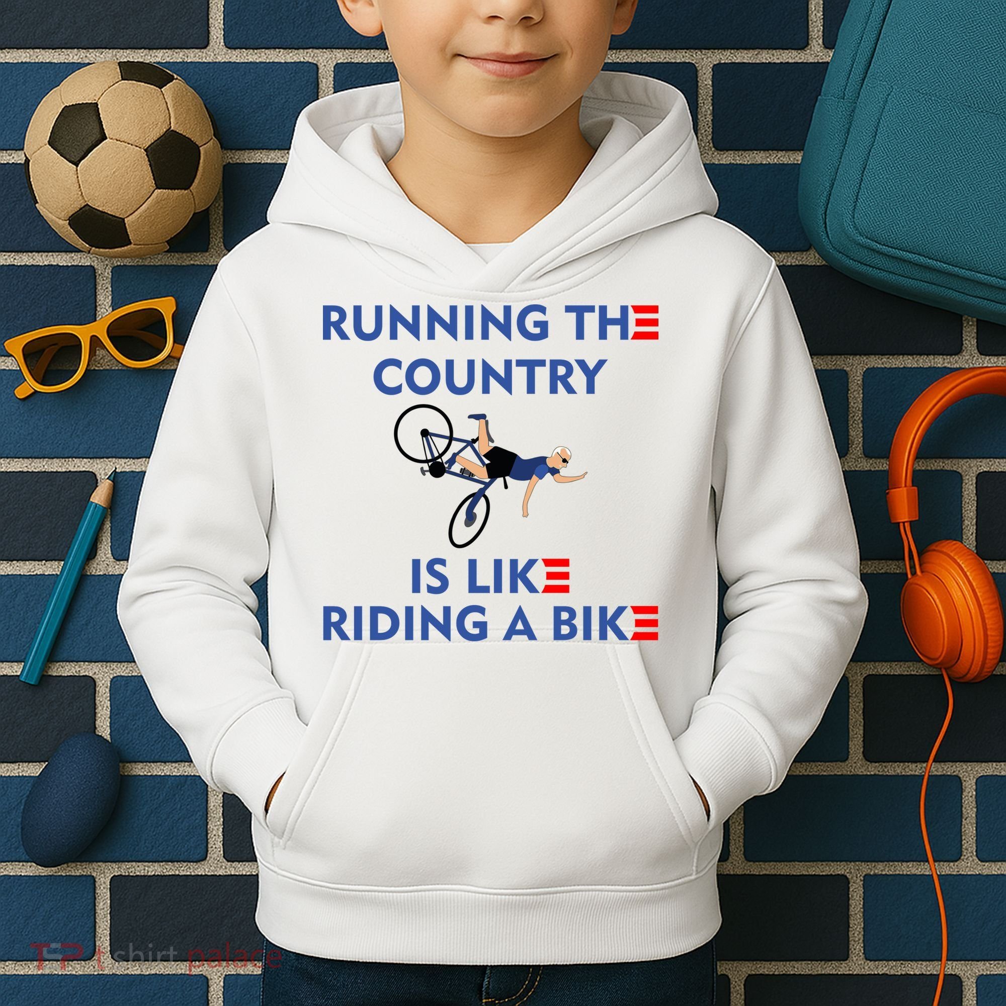 Running The Country Is Like Riding A Bike Biden Falling Meme Kids Hoodie