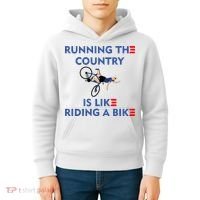 Running The Country Is Like Riding A Bike Biden Falling Meme Kids Hoodie thumb 4