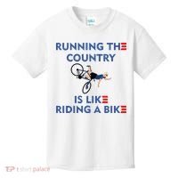 Running The Country Is Like Riding A Bike Biden Falling Meme Kids T-Shirt thumb 0