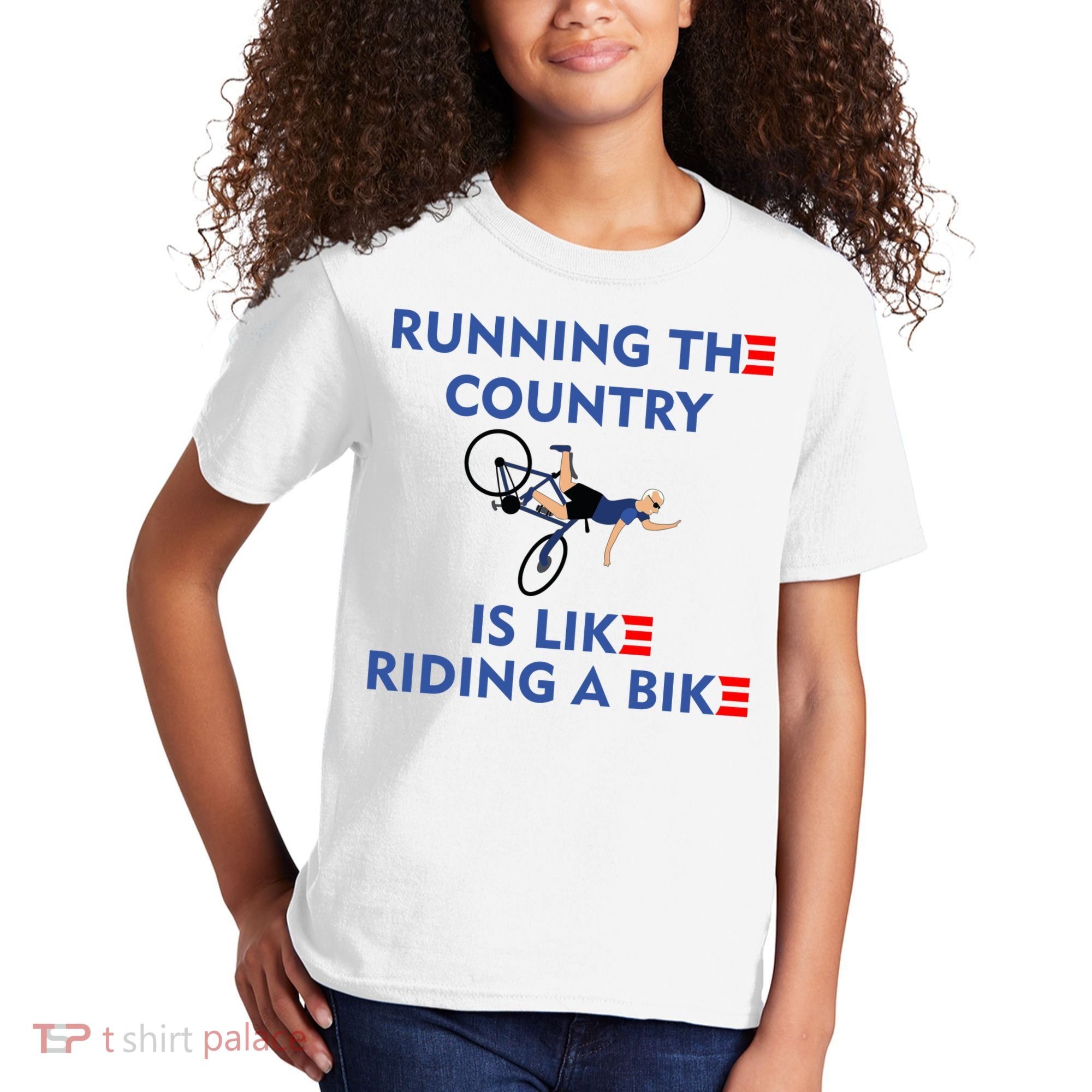 Running The Country Is Like Riding A Bike Biden Falling Meme Kids T-Shirt