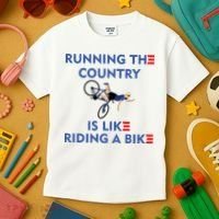 Running The Country Is Like Riding A Bike Biden Falling Meme Kids T-Shirt thumb 3