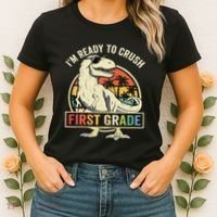 Ready To Crush First Grade 1st Day Of School Dinosaur Women's T-Shirt thumb 2