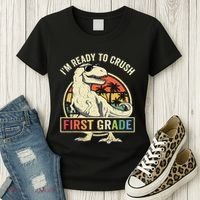 Ready To Crush First Grade 1st Day Of School Dinosaur Women's T-Shirt thumb 3