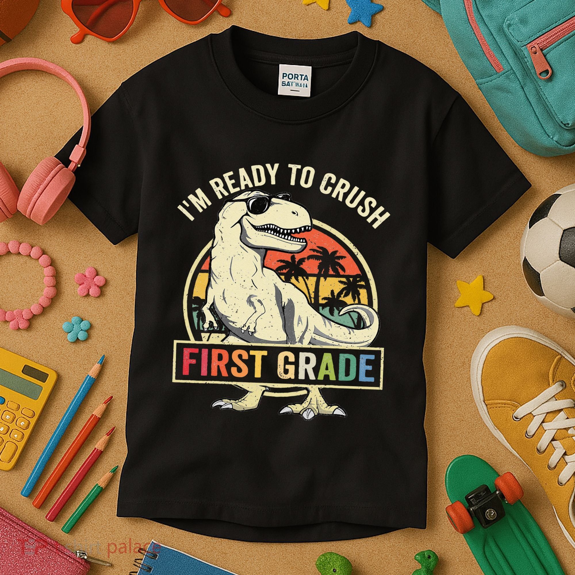Ready To Crush First Grade 1st Day Of School Dinosaur Kids T-Shirt