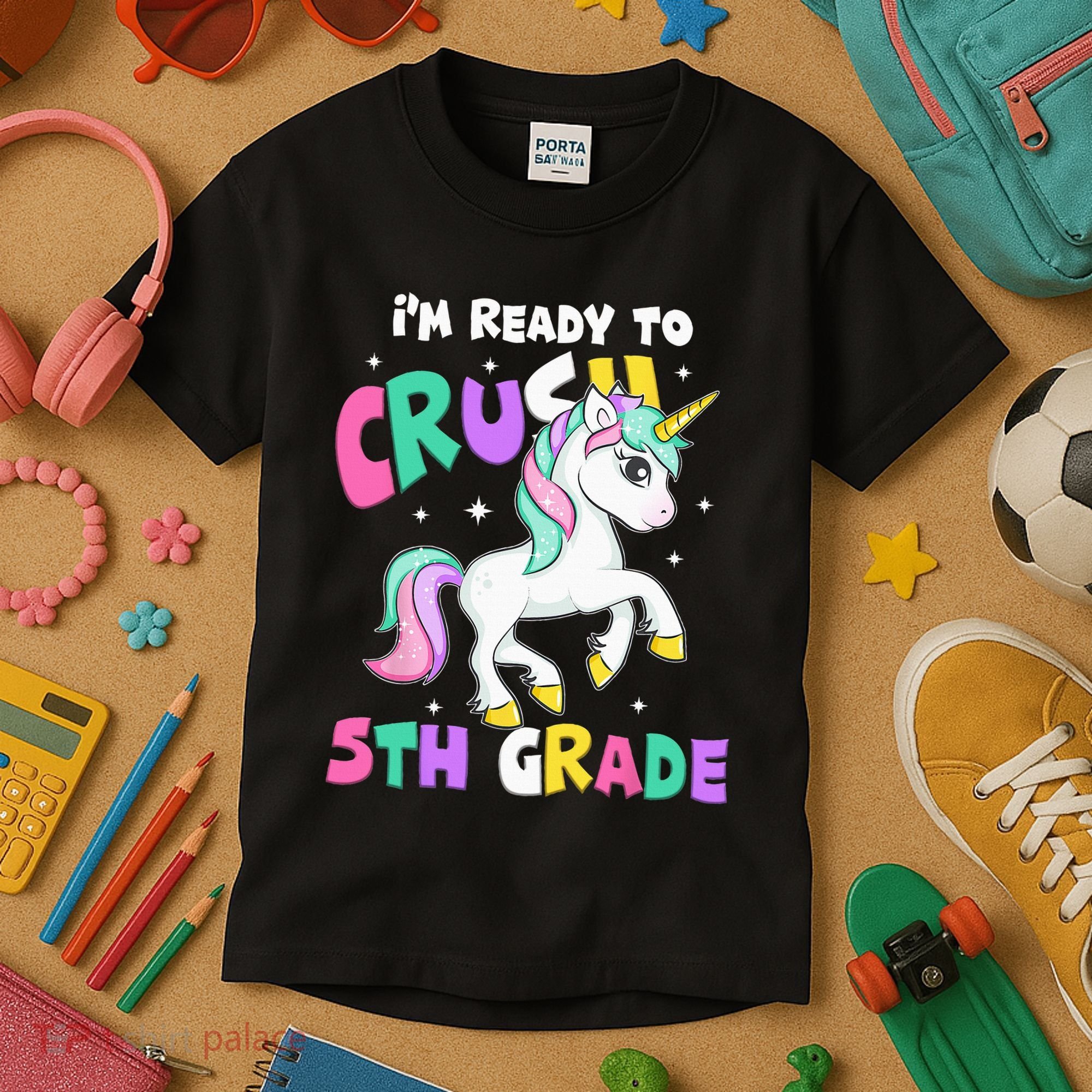 Ready To Crush 5th Grade Unicorn Back To School First Day Kids T-Shirt