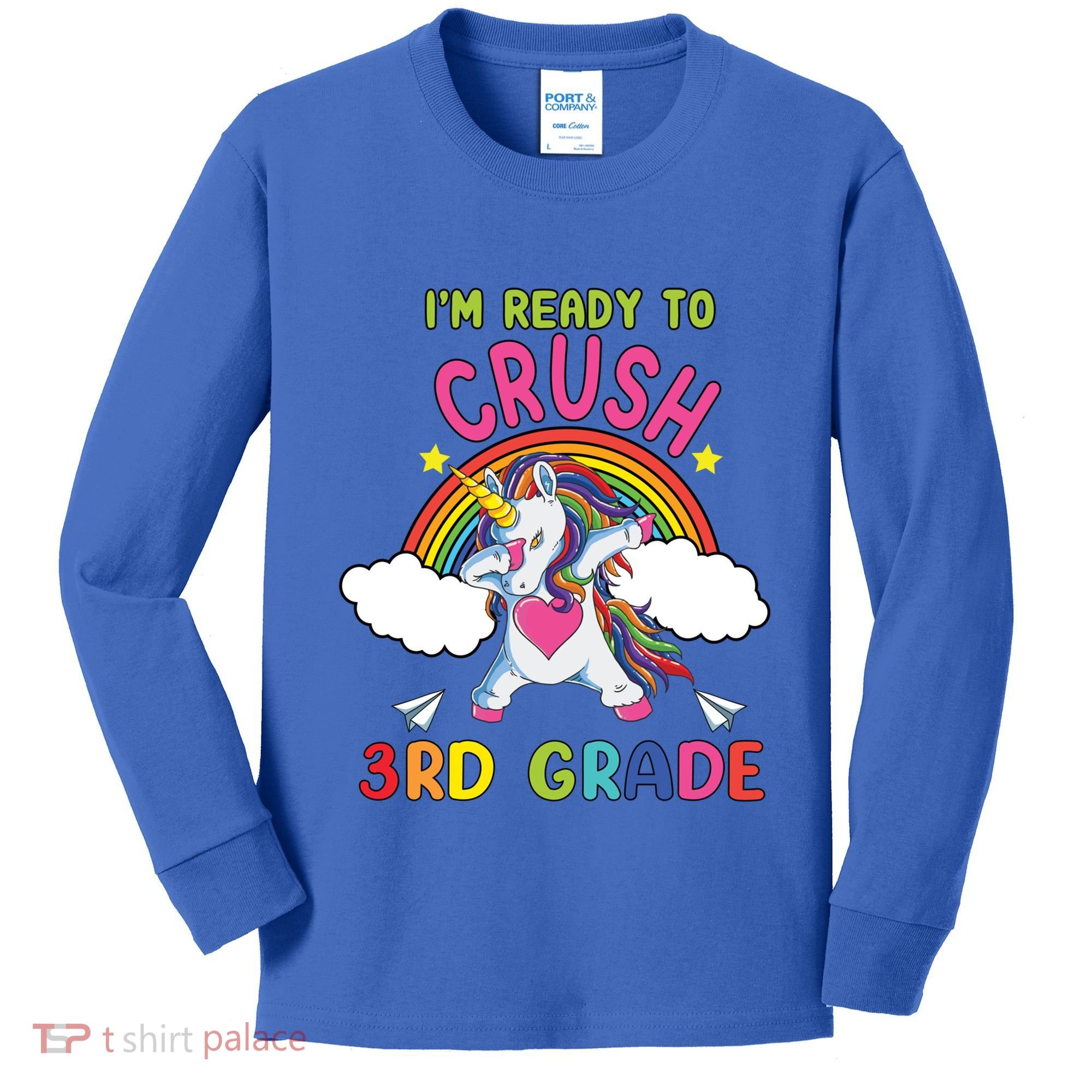 Ready To Crush 3Rd Grade Dabbing Unicorn Back To School Gift Kids Long Sleeve Shirt