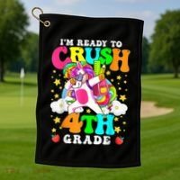 Ready To Crush 4th Grade Cute Unicorn Back To School Girl Golf Towel thumb 1