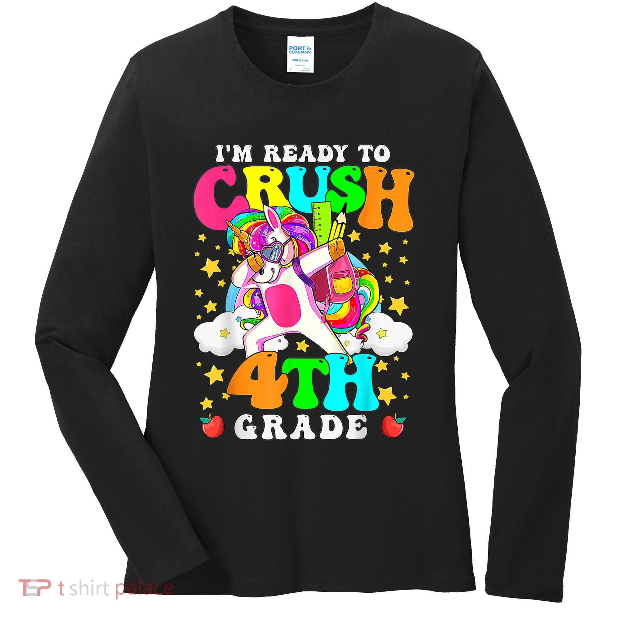 Ready To Crush 4th Grade Cute Unicorn Back To School Girl Women's Long Sleeve Shirt