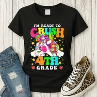 Ready To Crush 4th Grade Cute Unicorn Back To School Girl Women's T-Shirt thumb 3