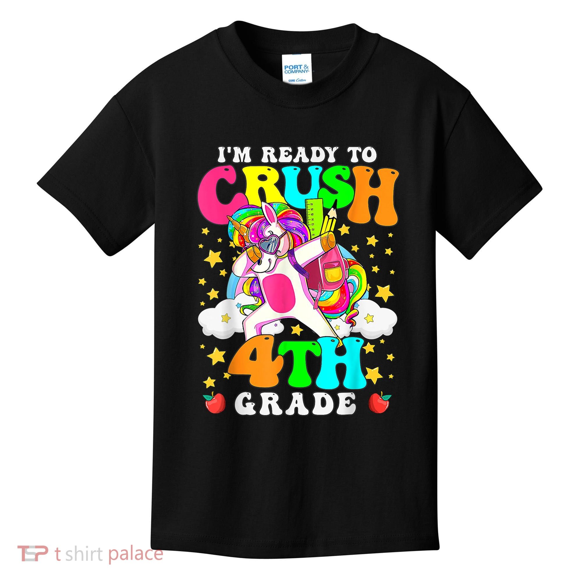 Ready To Crush 4th Grade Cute Unicorn Back To School Girl Kids T-Shirt