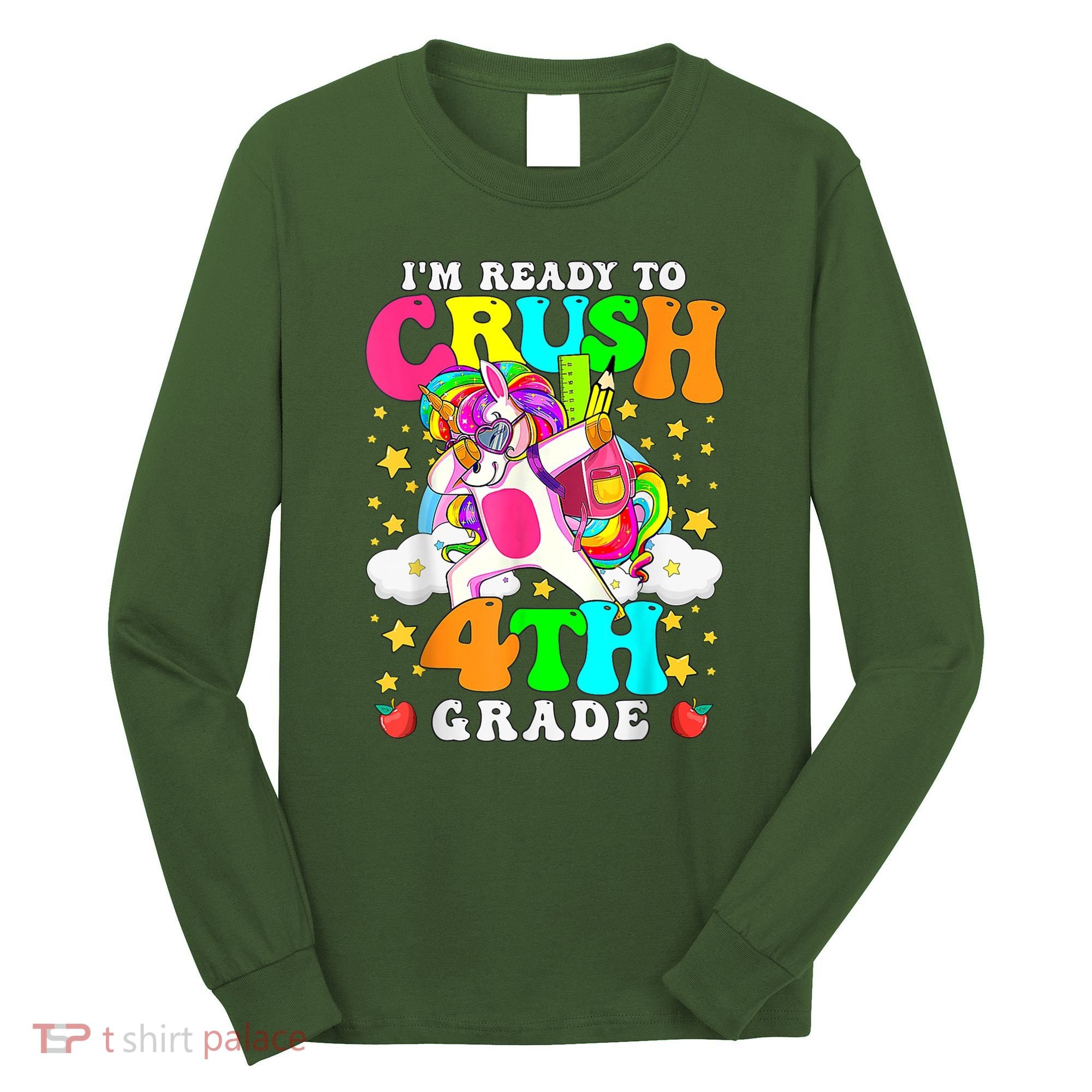 Ready To Crush 4th Grade Cute Unicorn Back To School Girl Long Sleeve Shirt