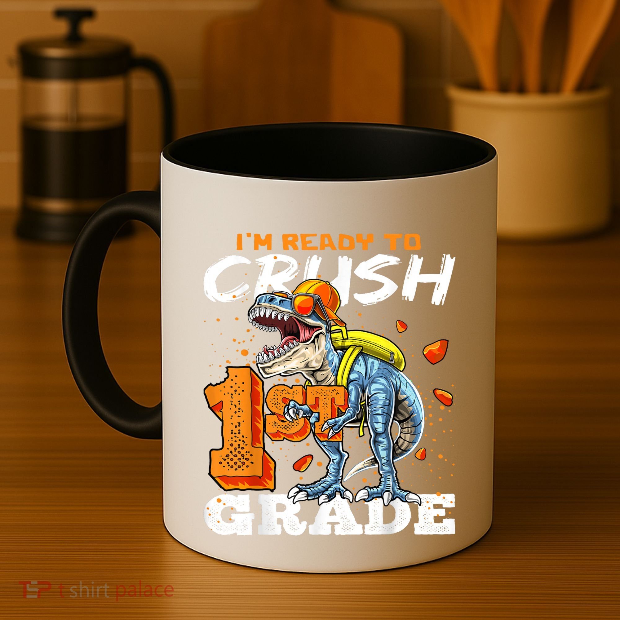 Ready To Crush 1st Grade T Rex Dinosaur Back To School Boy Coffee Mug