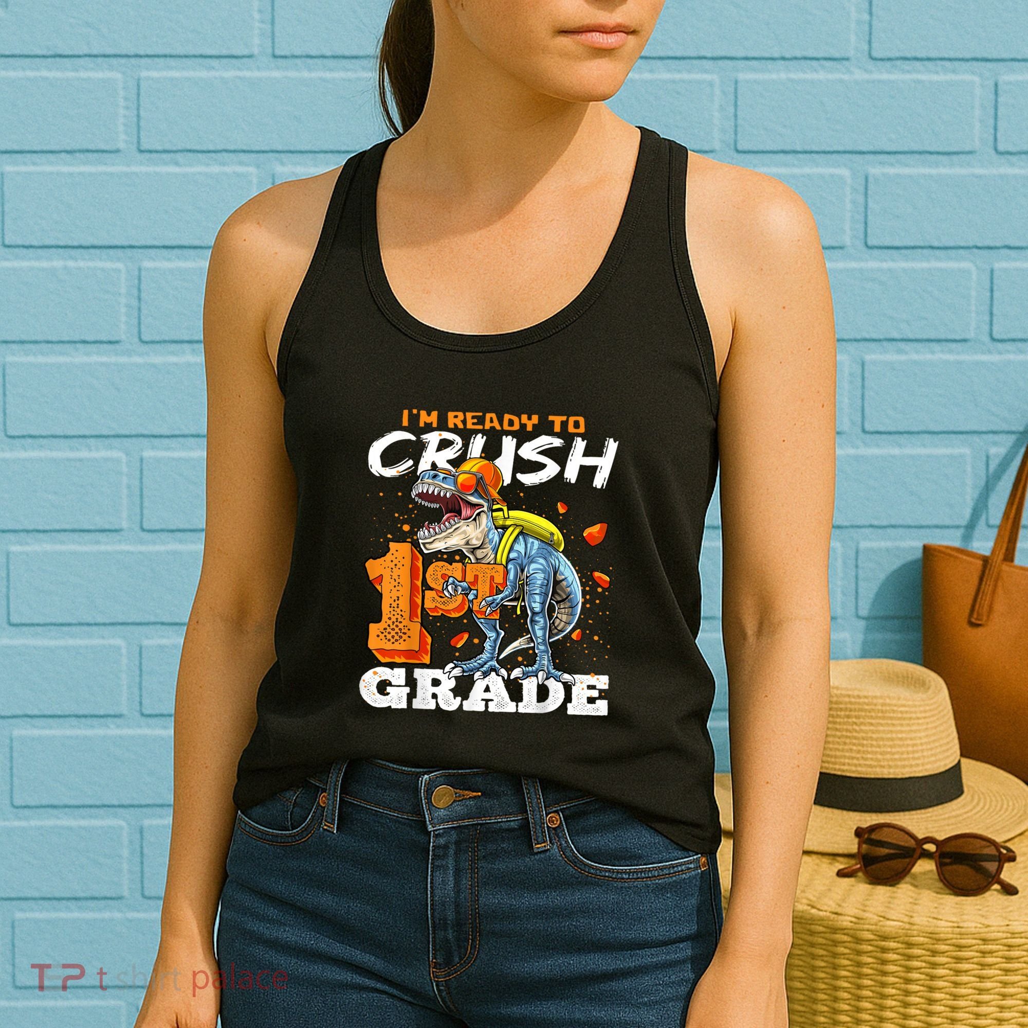 Ready To Crush 1st Grade T Rex Dinosaur Back To School Boy Women's Tank Top