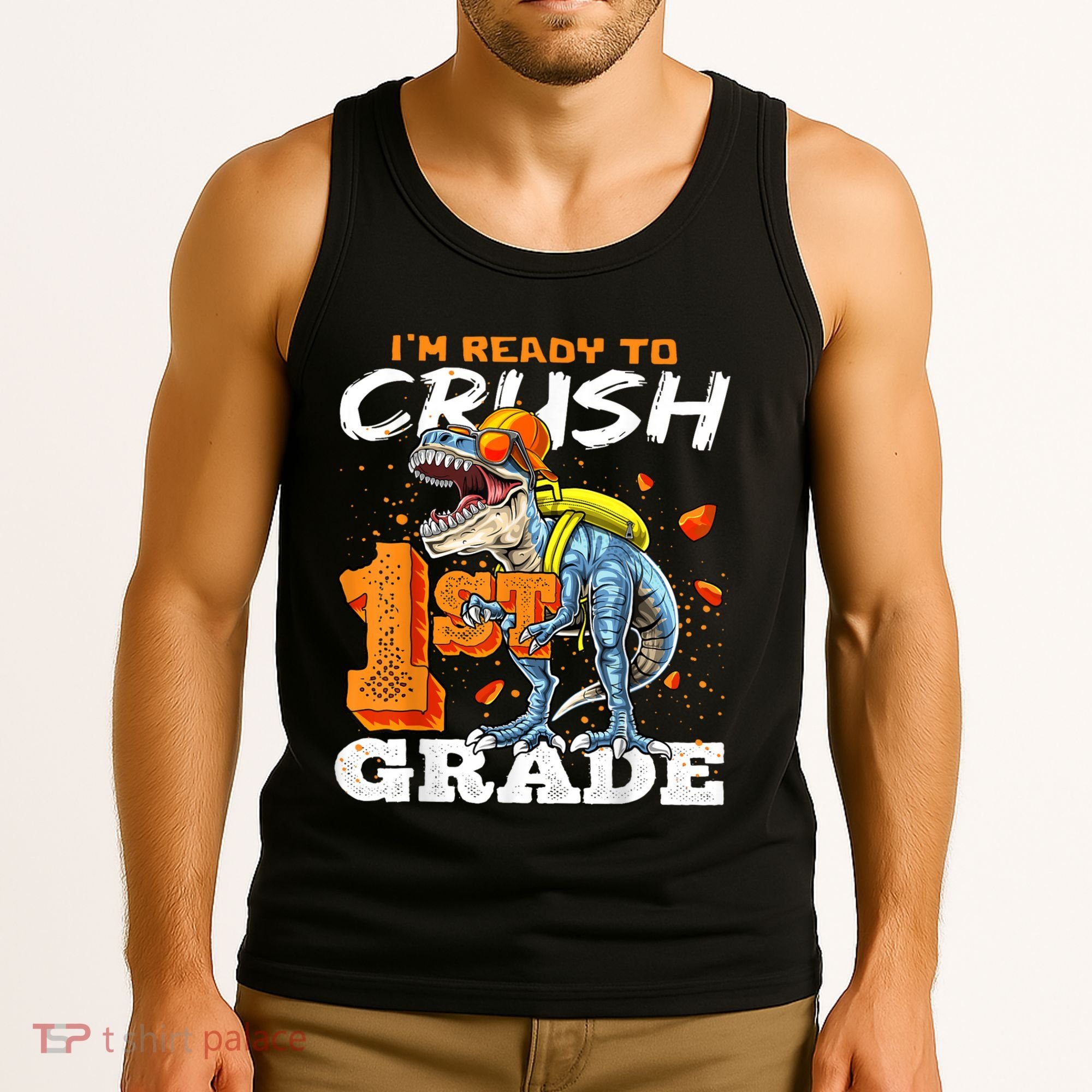Ready To Crush 1st Grade T Rex Dinosaur Back To School Boy Tank Top